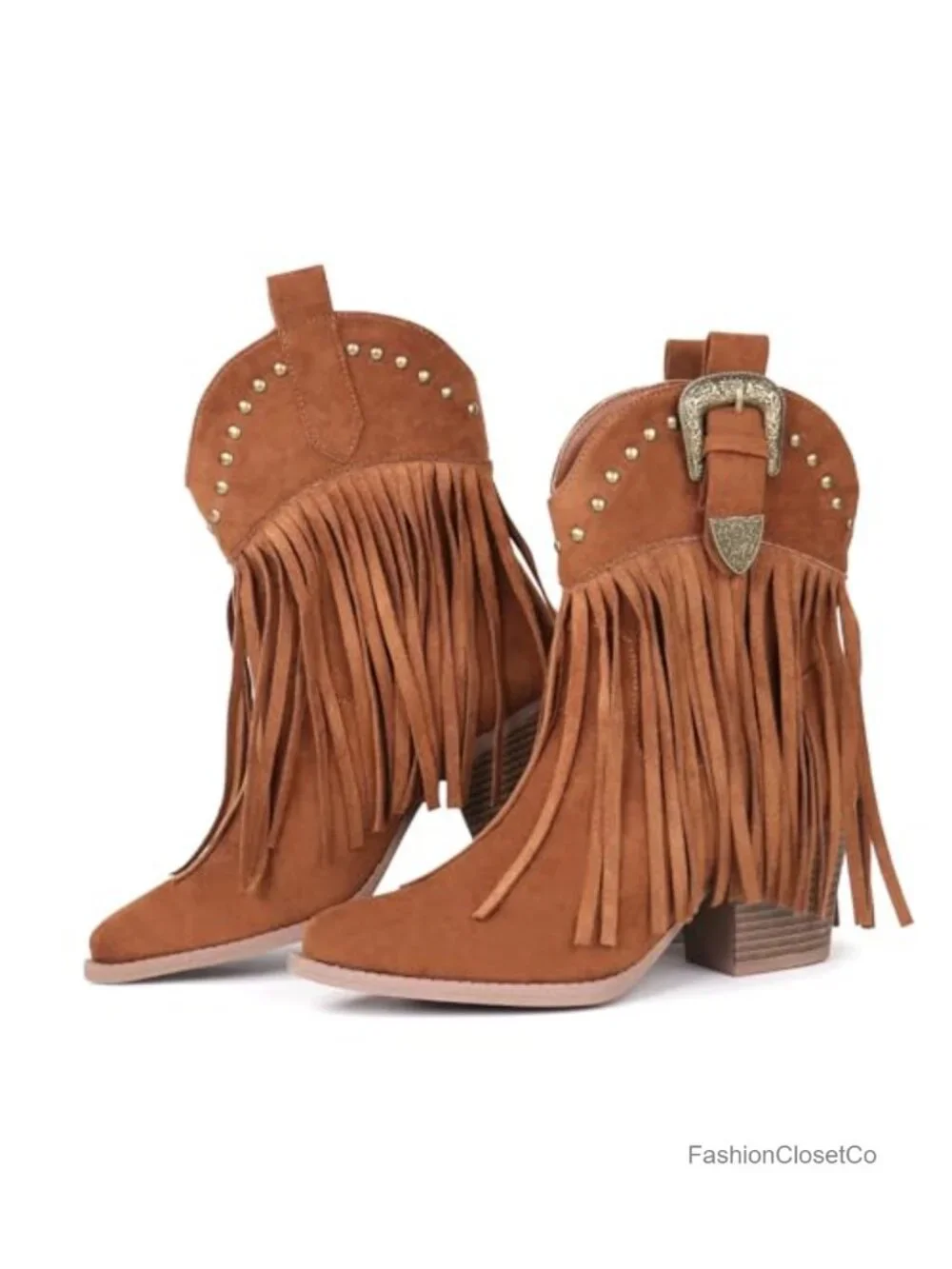Womens Suede Fringe Cowboy Ankle Booties Snip Toe Pull On Western Boots